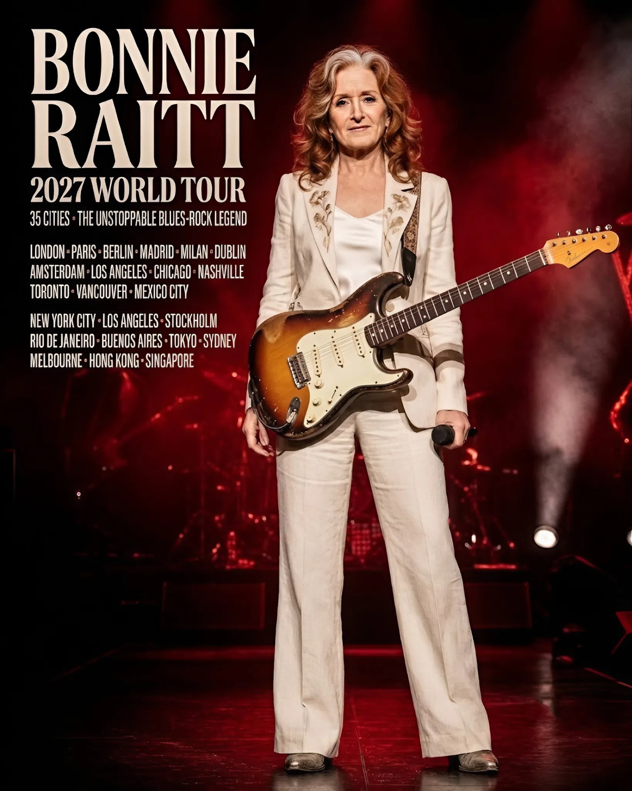 BONNIE RAITT REPORTEDLY PREPARES FOR A 2027 WORLD TOUR, STIRRING EXCITEMENT AMONG FANS WORLDWIDE